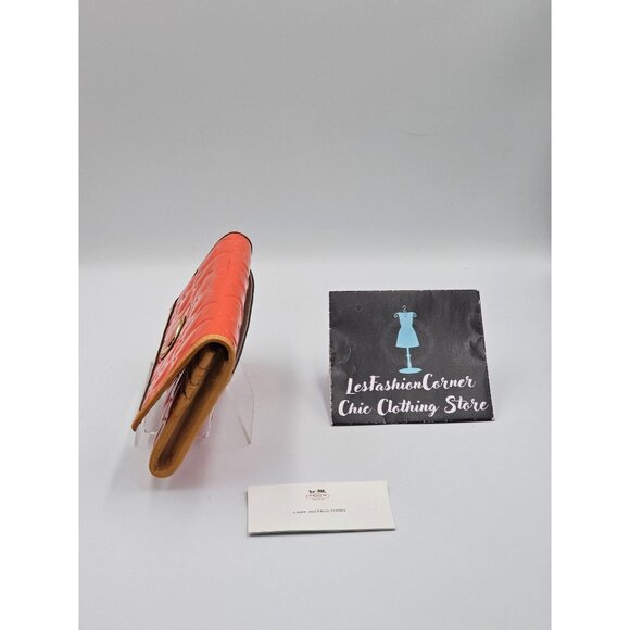 Coach Women's Orange Beige Patent Leather Signature Embossed Wallet Size L 2727 - Picture 4 of 10